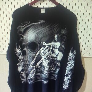 Edgy Black Tee with Skull and Biker Design
